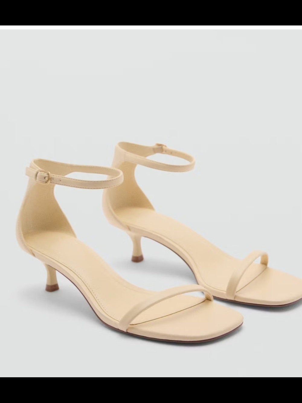 Mango Minimal Ankle-Strap Kitten Heels in Light Beige